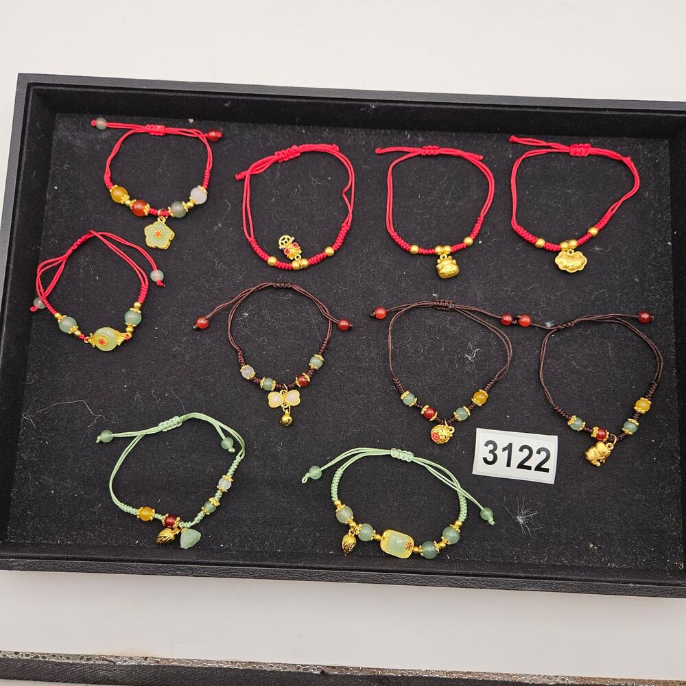 LUCKY STRING BRACELET LOT ASIAN INSPIRED JADE STYLE ADJUSTABLE BRACELETS